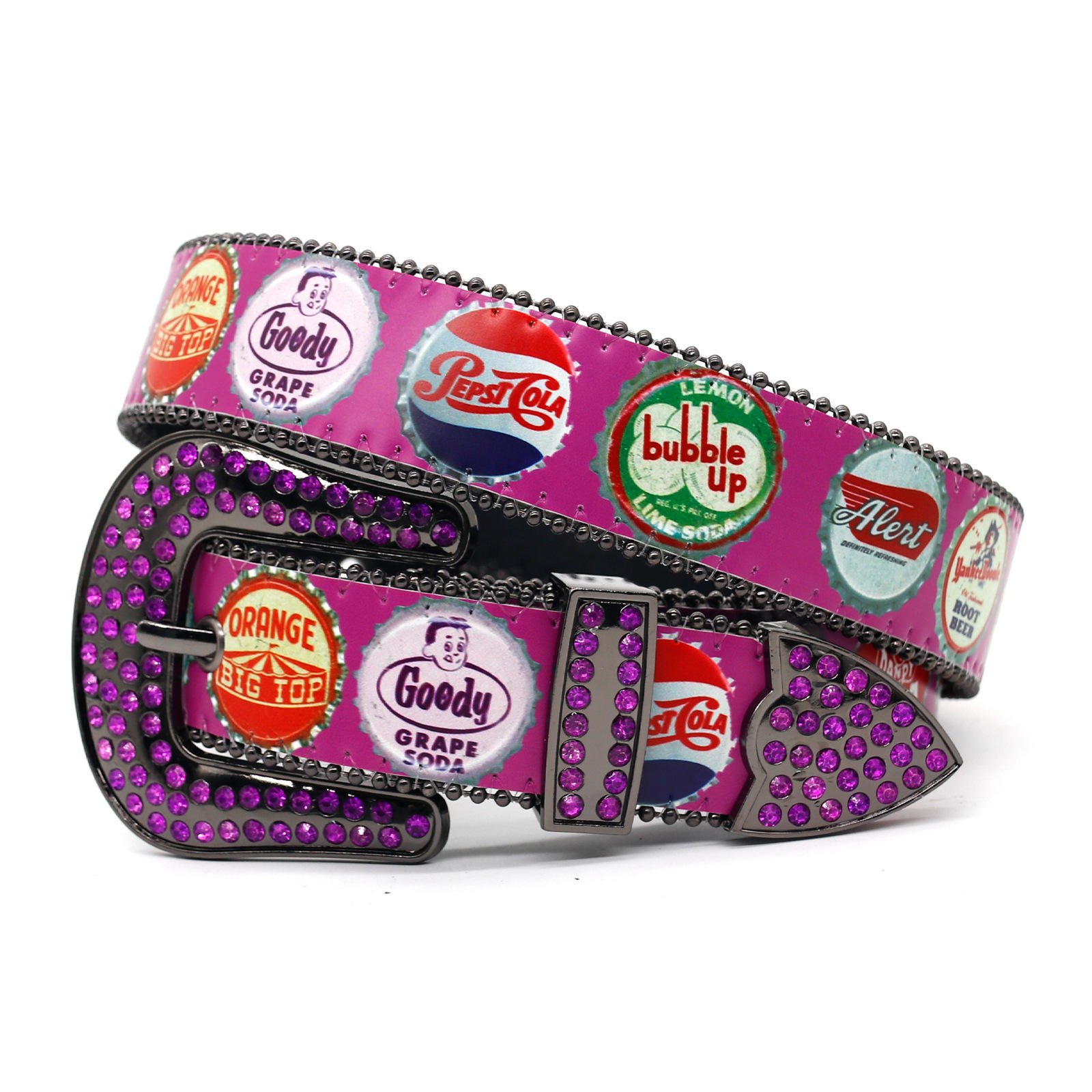 Factory Original Design Men Unisex Beer Cap Pattern Printing Leather Belt Gothic Punk Hip Hop PU Leather Waist Belt